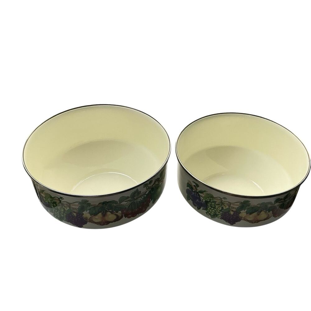 Vintage Tabletops Unlimited Kensington Garden Enamelware Bowls - Set of 2 - Picture 2 of 11